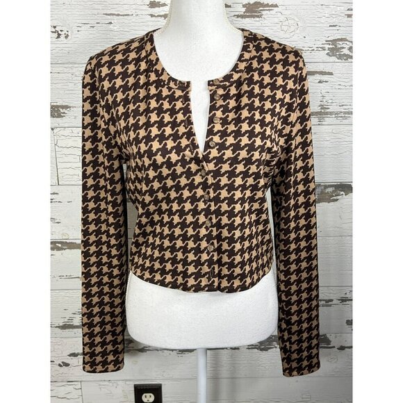 ROUJE Button Up Cropped Cardigan Oversize Houndstooth Brown Sz 40 (US Sz M) NWOT - Picture 1 of 6